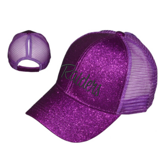 Glitter Ponytail Hat- 3D Embroidery