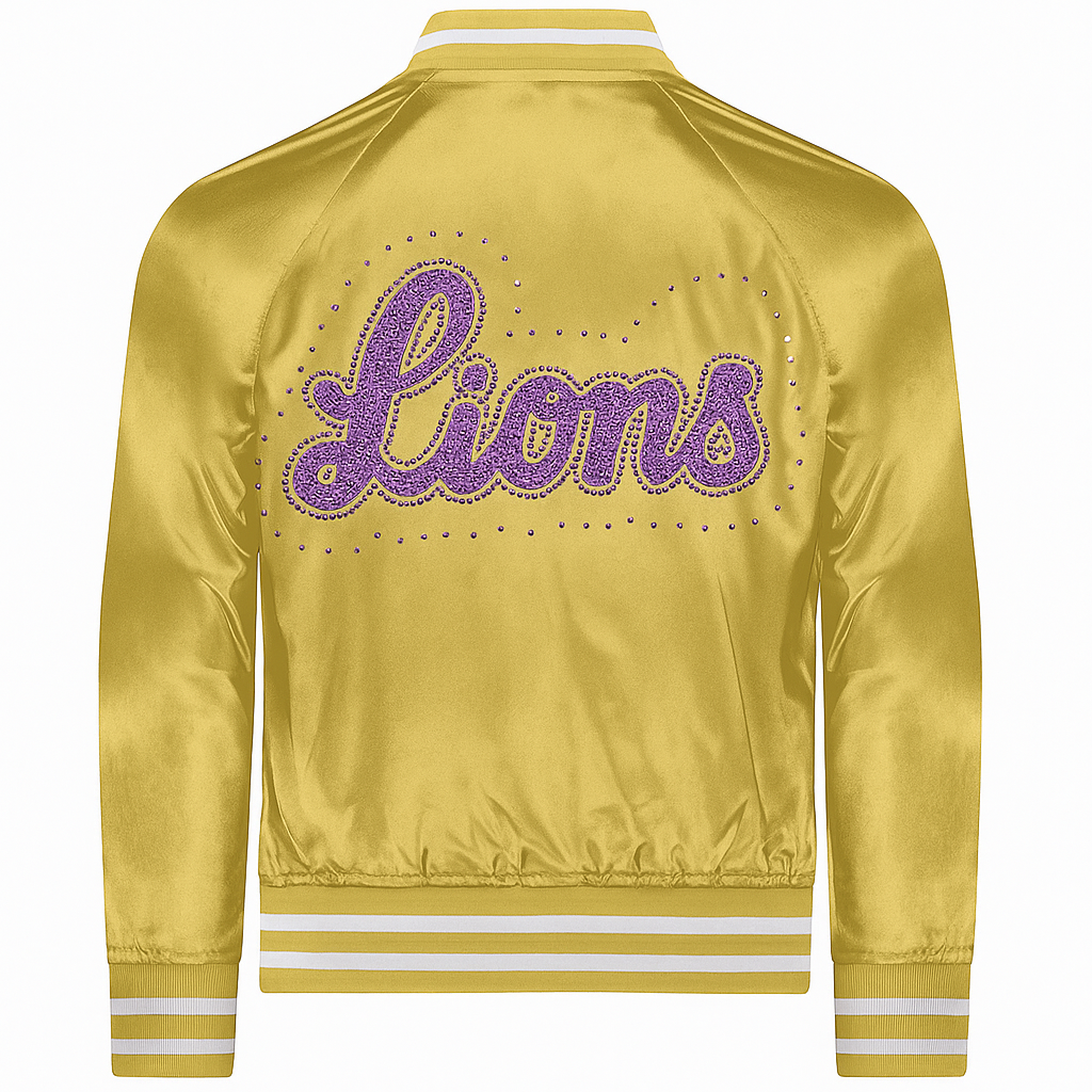 Lions Rhinestone Satin Bomber Jacket