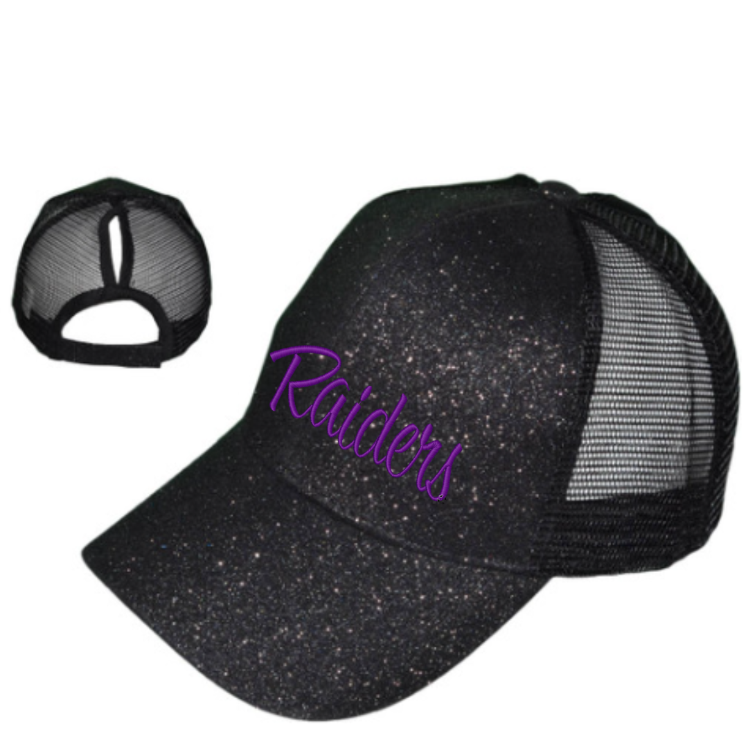 Glitter Ponytail Hat- 3D Embroidery